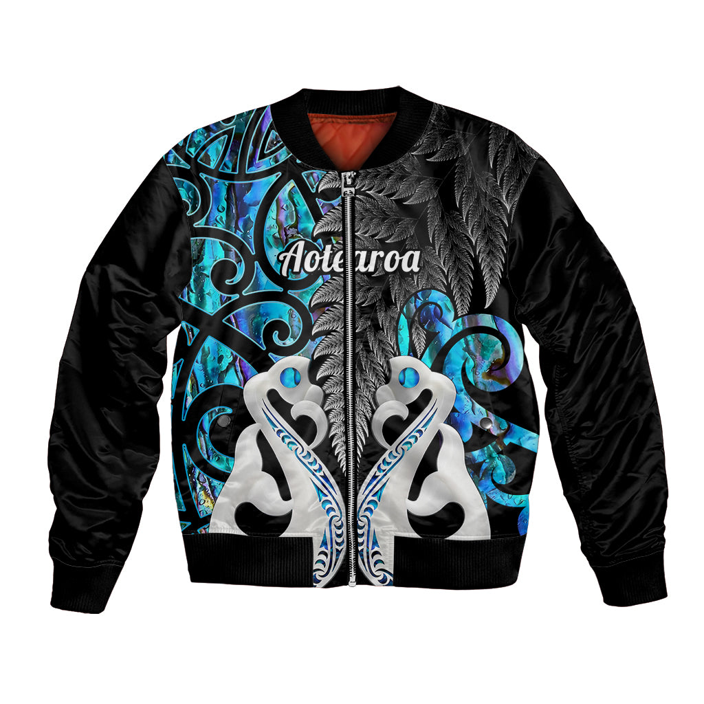 Personalised New Zealand Bomber Jacket Te Manaia Mangopare Maori And Fern Blue Style LT14 Unisex Blue - Polynesian Pride