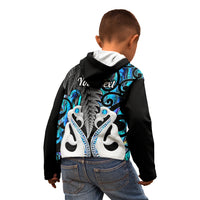 Personalised New Zealand Kid Hoodie Te Manaia Mangopare Maori And Fern Blue Style LT14 - Polynesian Pride