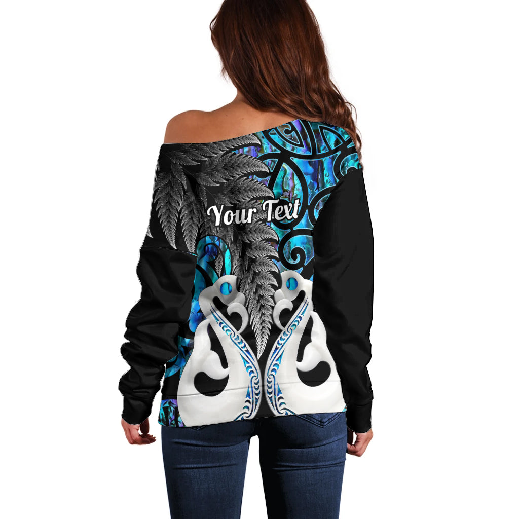Personalised New Zealand Off Shoulder Sweater Te Manaia Mangopare Maori And Fern Blue Style LT14 - Polynesian Pride