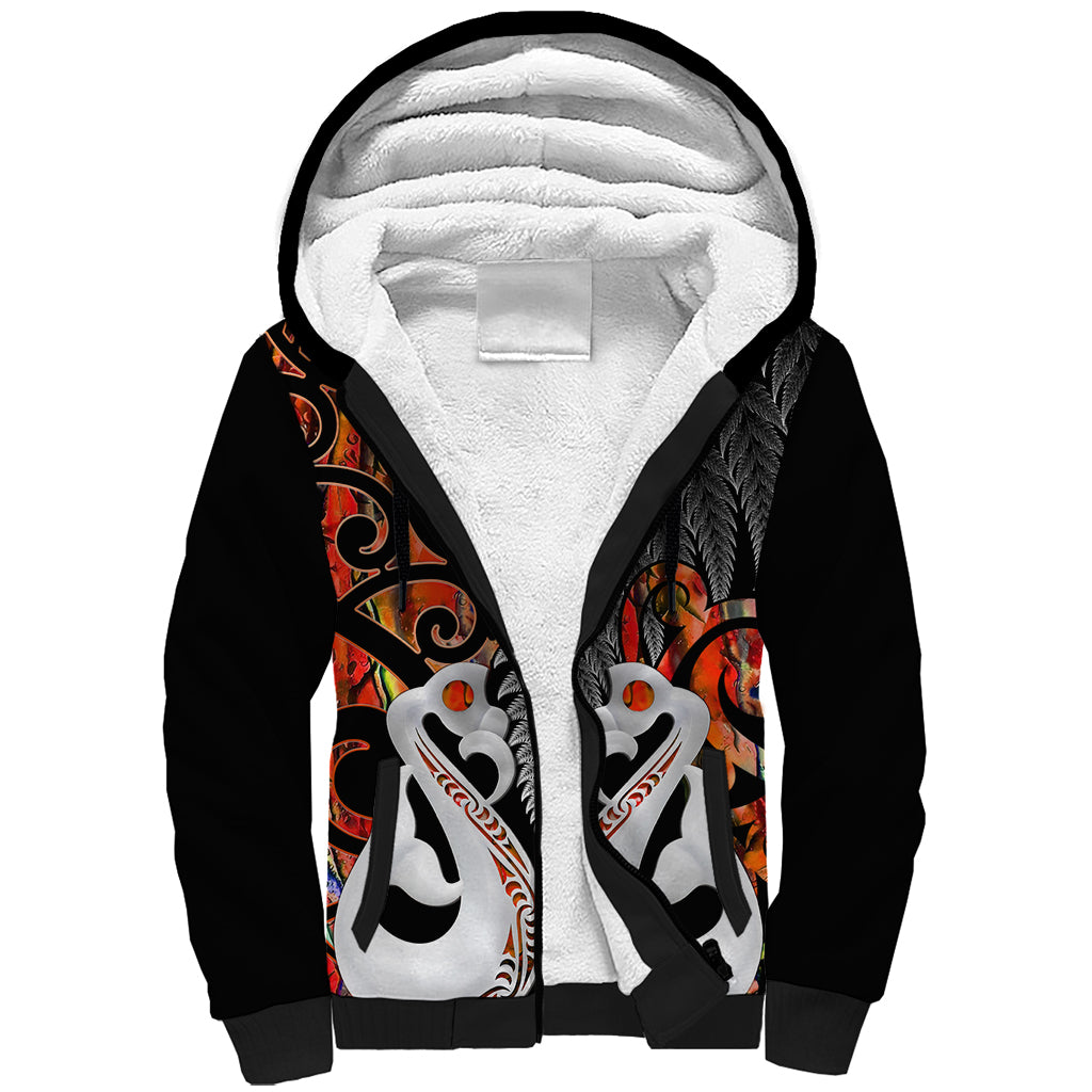 Personalised New Zealand Sherpa Hoodie Te Manaia Mangopare Maori And Fern Orange Style LT14 Unisex Orange - Polynesian Pride