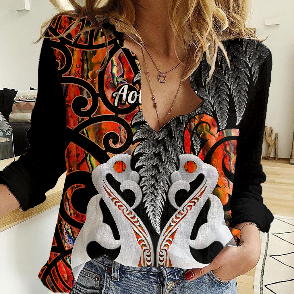 Personalised New Zealand Women Casual Shirt Te Manaia Mangopare Maori And Fern Orange Style LT14 Female Orange - Polynesian Pride