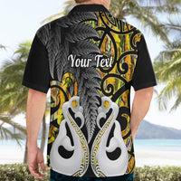 Personalised New Zealand Hawaiian Shirt Te Manaia Mangopare Maori And Fern Gold Style LT14 - Polynesian Pride