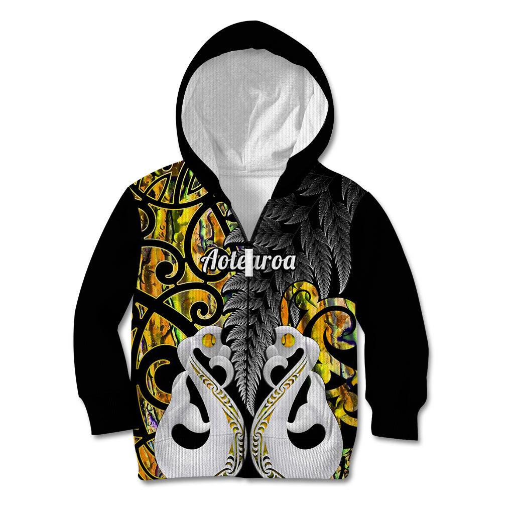 Personalised New Zealand Kid Hoodie Te Manaia Mangopare Maori And Fern Gold Style LT14 Zip Hoodie Gold - Polynesian Pride