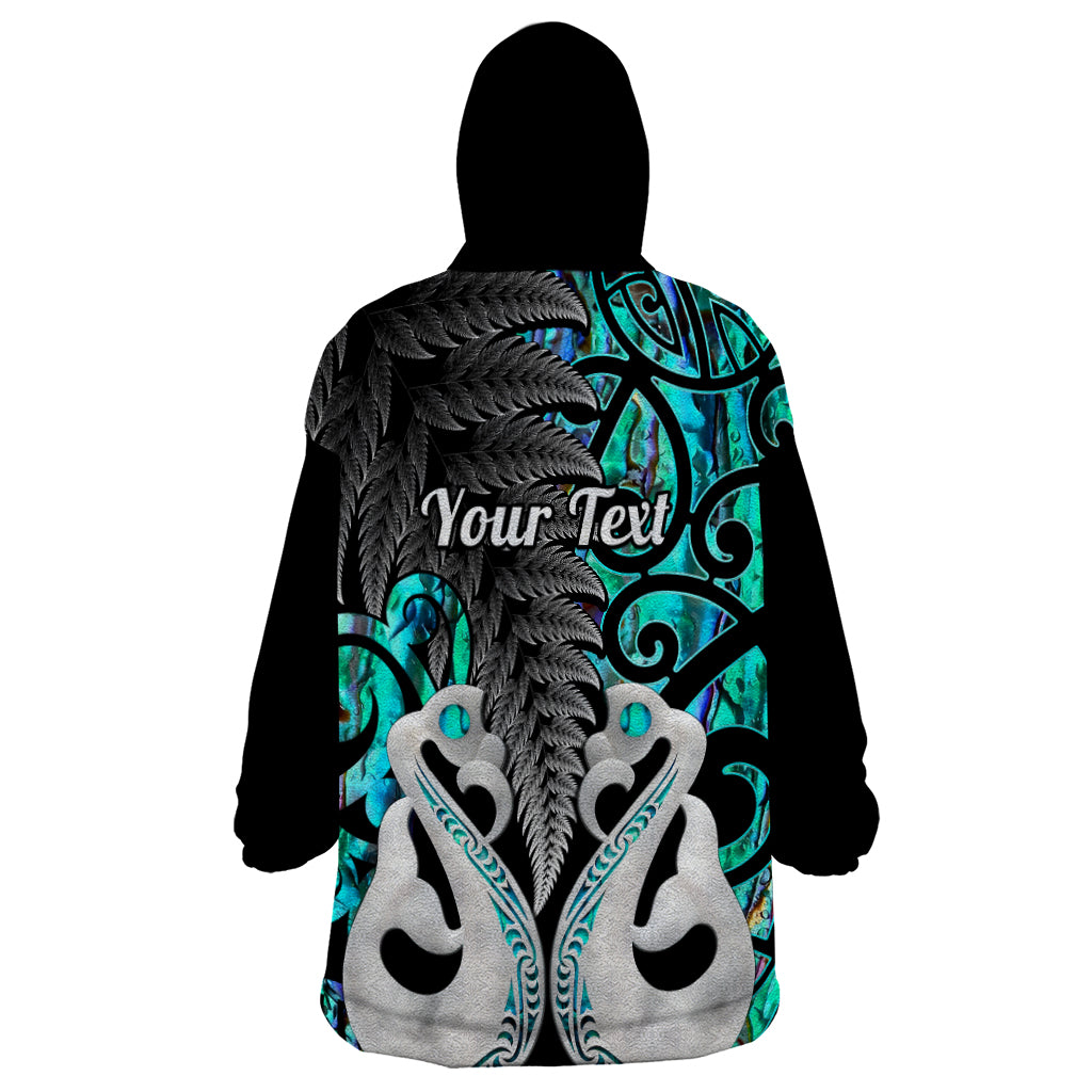 Personalised New Zealand Wearable Blanket Hoodie Te Manaia Mangopare Maori And Fern Turquoise Style LT14 - Polynesian Pride