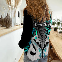 Personalised New Zealand Women Casual Shirt Te Manaia Mangopare Maori And Fern Turquoise Style LT14 - Polynesian Pride