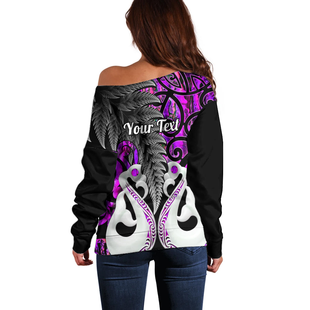 Personalised New Zealand Off Shoulder Sweater Te Manaia Mangopare Maori And Fern Purple Style LT14 - Polynesian Pride