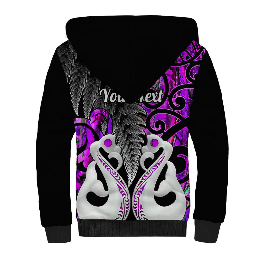 Personalised New Zealand Sherpa Hoodie Te Manaia Mangopare Maori And Fern Purple Style LT14 - Polynesian Pride
