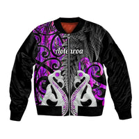 Personalised New Zealand Sleeve Zip Bomber Jacket Te Manaia Mangopare Maori And Fern Purple Style LT14 Unisex Purple - Polynesian Pride