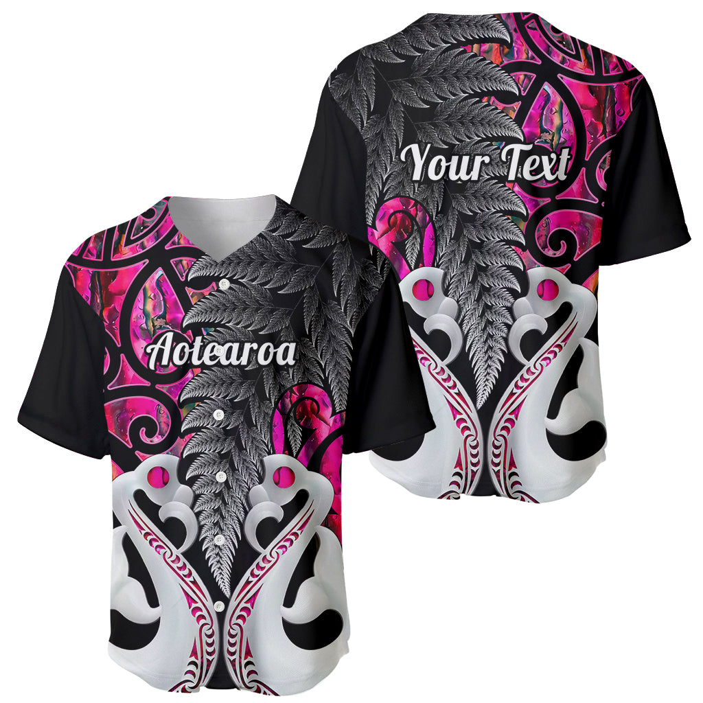 Personalised New Zealand Baseball Jersey Te Manaia Mangopare Maori And Fern Pink Style LT14 - Polynesian Pride