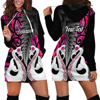 Personalised New Zealand Hoodie Dress Te Manaia Mangopare Maori And Fern Pink Style LT14 - Polynesian Pride