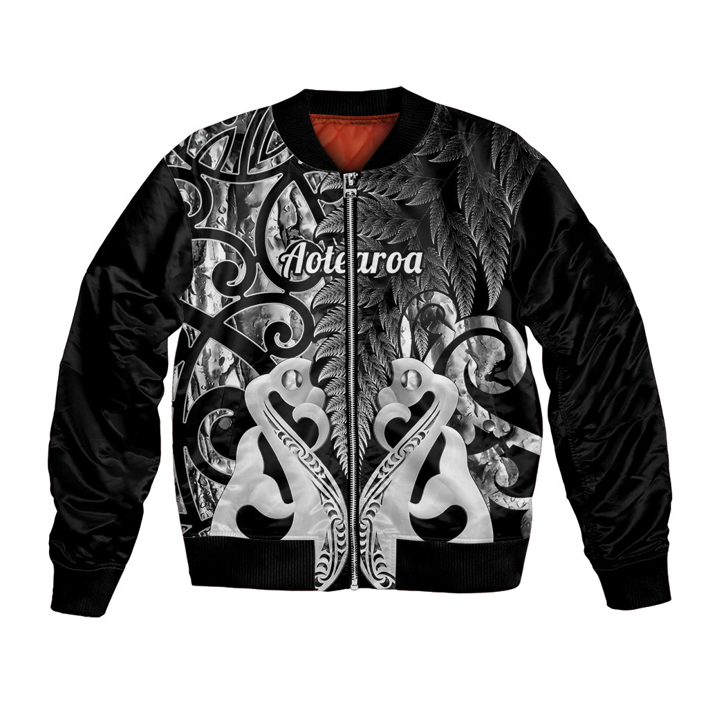 Personalised New Zealand Bomber Jacket Te Manaia Mangopare Maori And Fern Black Style LT14 Unisex Black - Polynesian Pride