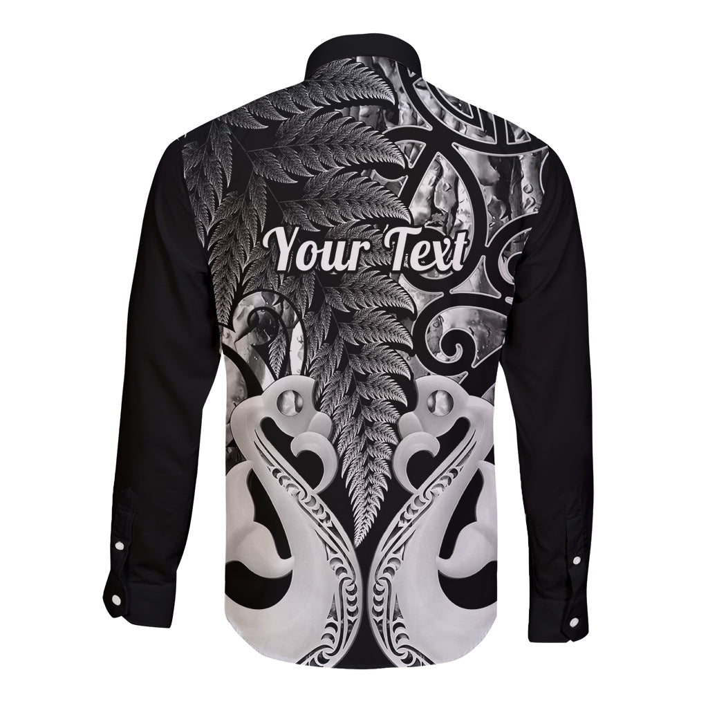 Personalised New Zealand Long Sleeve Button Shirt Te Manaia Mangopare Maori And Fern Black Style LT14 - Polynesian Pride