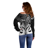 Personalised New Zealand Off Shoulder Sweater Te Manaia Mangopare Maori And Fern Black Style LT14 - Polynesian Pride