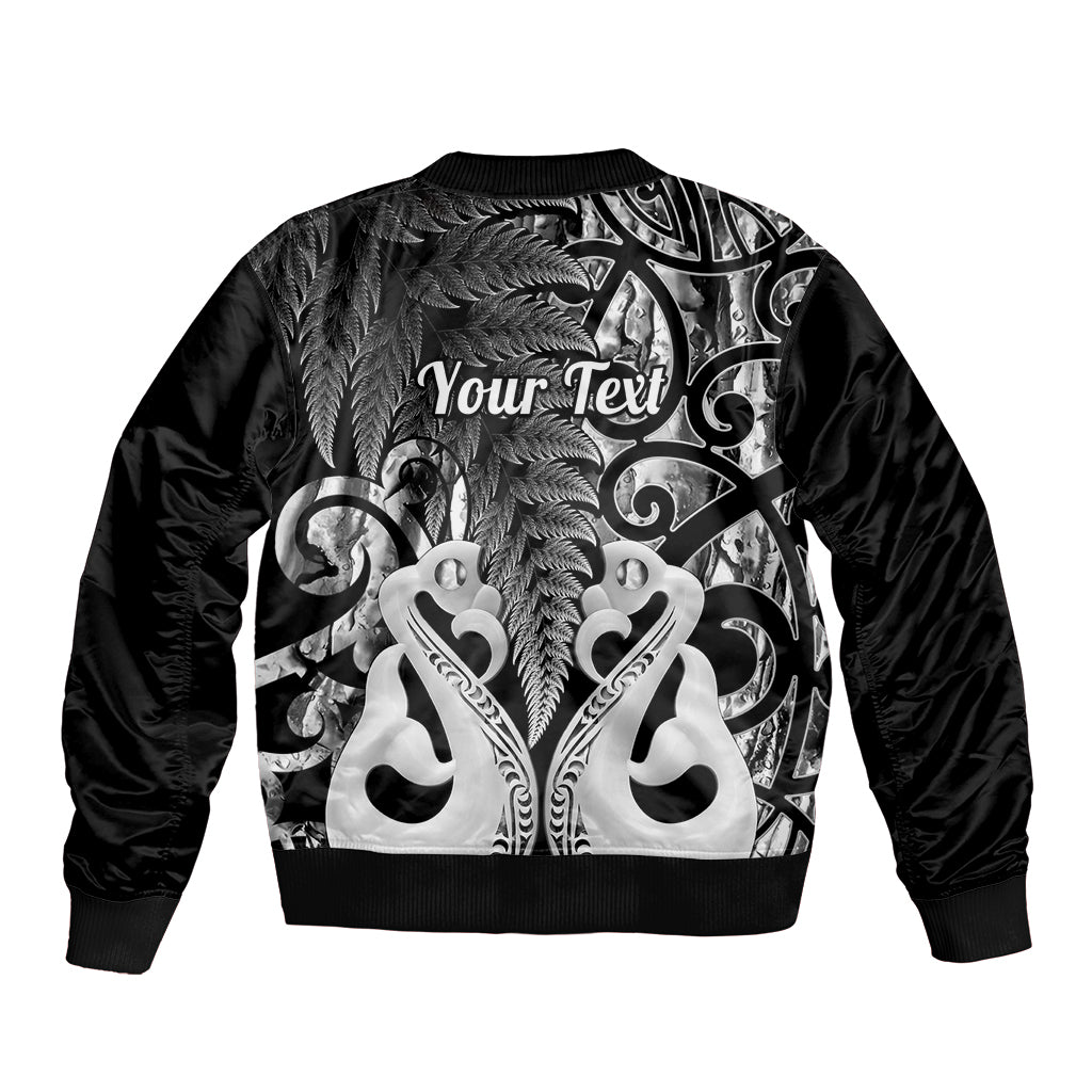 Personalised New Zealand Sleeve Zip Bomber Jacket Te Manaia Mangopare Maori And Fern Black Style LT14 - Polynesian Pride