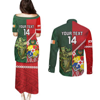 Custom Tonga And Ireland Rugby Couples Matching Puletasi and Long Sleeve Button Shirt Ikale Tahi With Shamrocks LT14 - Polynesian Pride