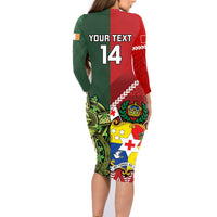 Custom Samoa And Ireland Rugby Family Matching Long Sleeve Bodycon Dress and Hawaiian Shirt Ikale Tahi With Shamrocks
