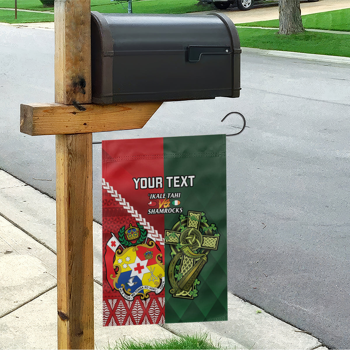 Custom Samoa And Ireland Rugby Garden Flag Ikale Tahi With Shamrocks