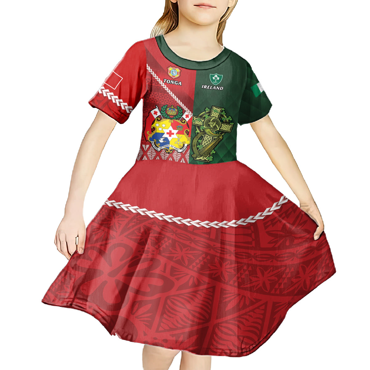 Custom Samoa And Ireland Rugby Kid Short Sleeve Dress Ikale Tahi With Shamrocks