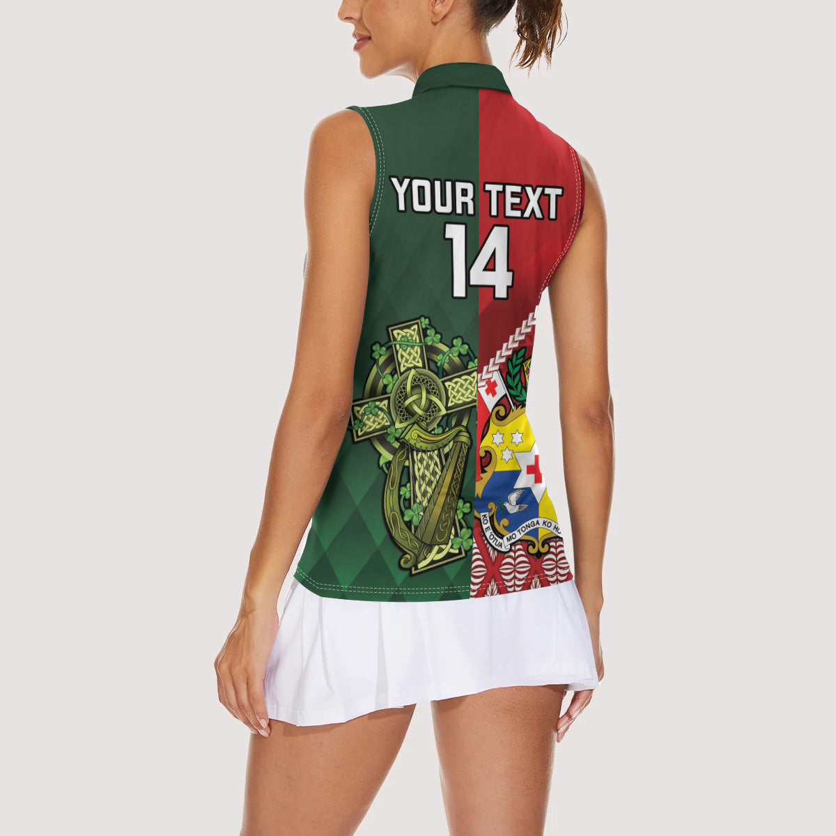 Custom Samoa And Ireland Rugby Women Sleeveless Polo Shirt Ikale Tahi With Shamrocks