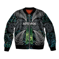 Personalised New Zealand Toki Bomber Jacket Silver Fern Mix Aotearoa Maori Pattern