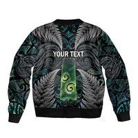 Personalised New Zealand Toki Bomber Jacket Silver Fern Mix Aotearoa Maori Pattern