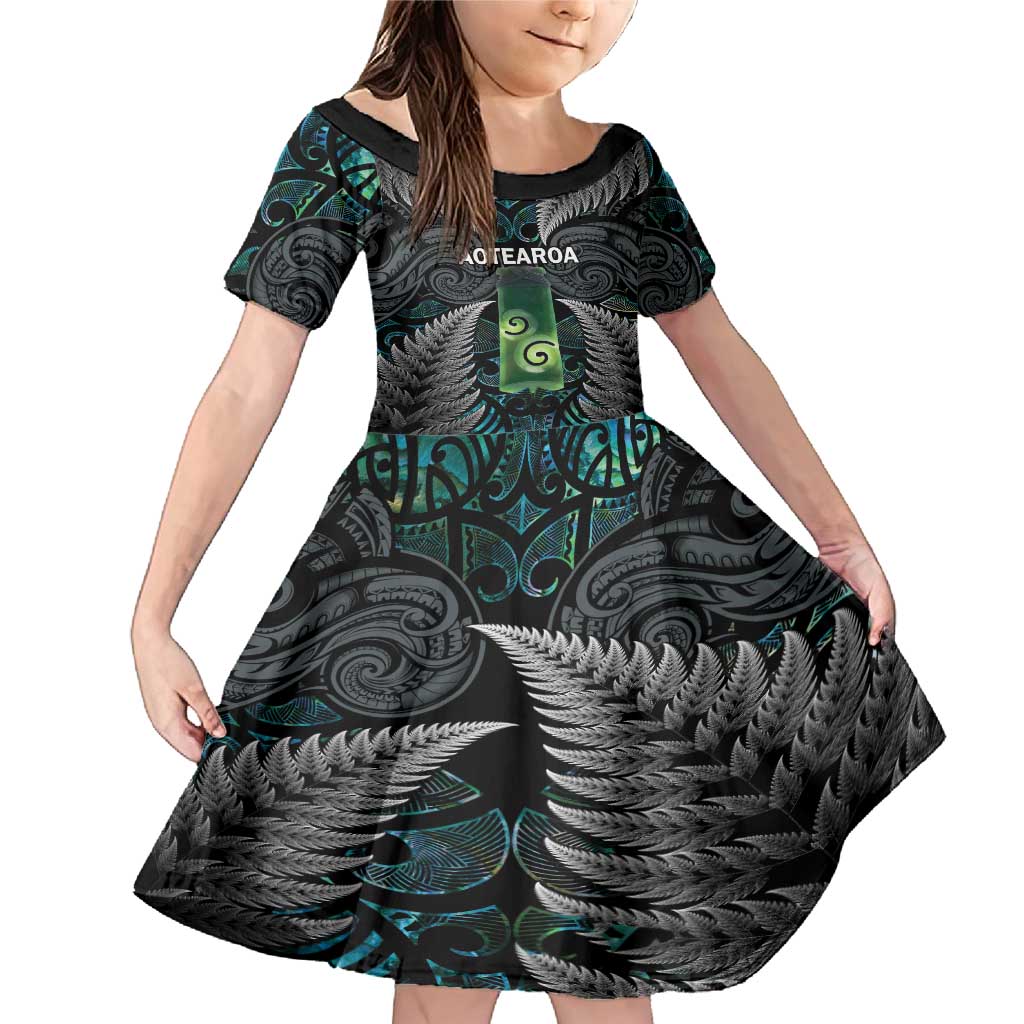 Personalised New Zealand Toki Family Matching Mermaid Dress and Hawaiian Shirt Silver Fern Mix Aotearoa Maori Pattern