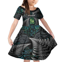 Personalised New Zealand Toki Family Matching Mermaid Dress and Hawaiian Shirt Silver Fern Mix Aotearoa Maori Pattern