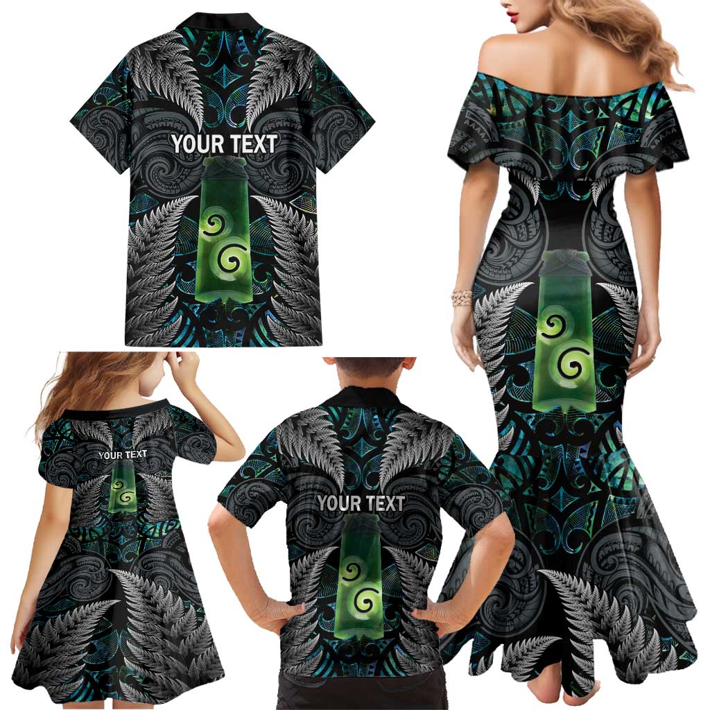 Personalised New Zealand Toki Family Matching Mermaid Dress and Hawaiian Shirt Silver Fern Mix Aotearoa Maori Pattern