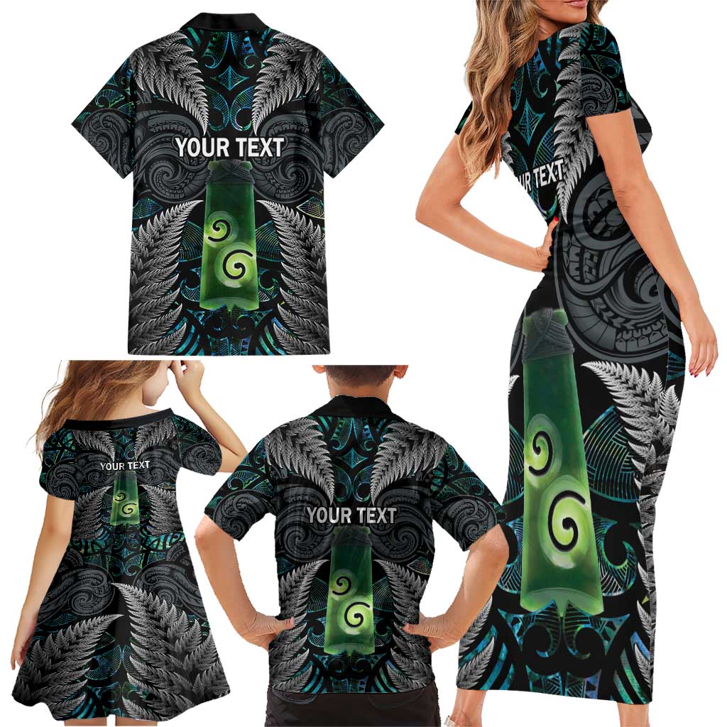 Personalised New Zealand Toki Family Matching Short Sleeve Bodycon Dress and Hawaiian Shirt Silver Fern Mix Aotearoa Maori Pattern