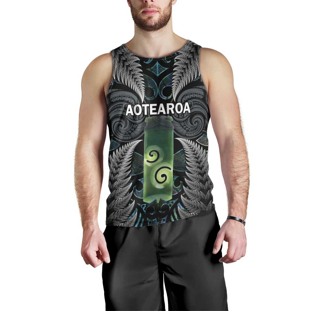 Personalised New Zealand Toki Men Tank Top Silver Fern Mix Aotearoa Maori Pattern