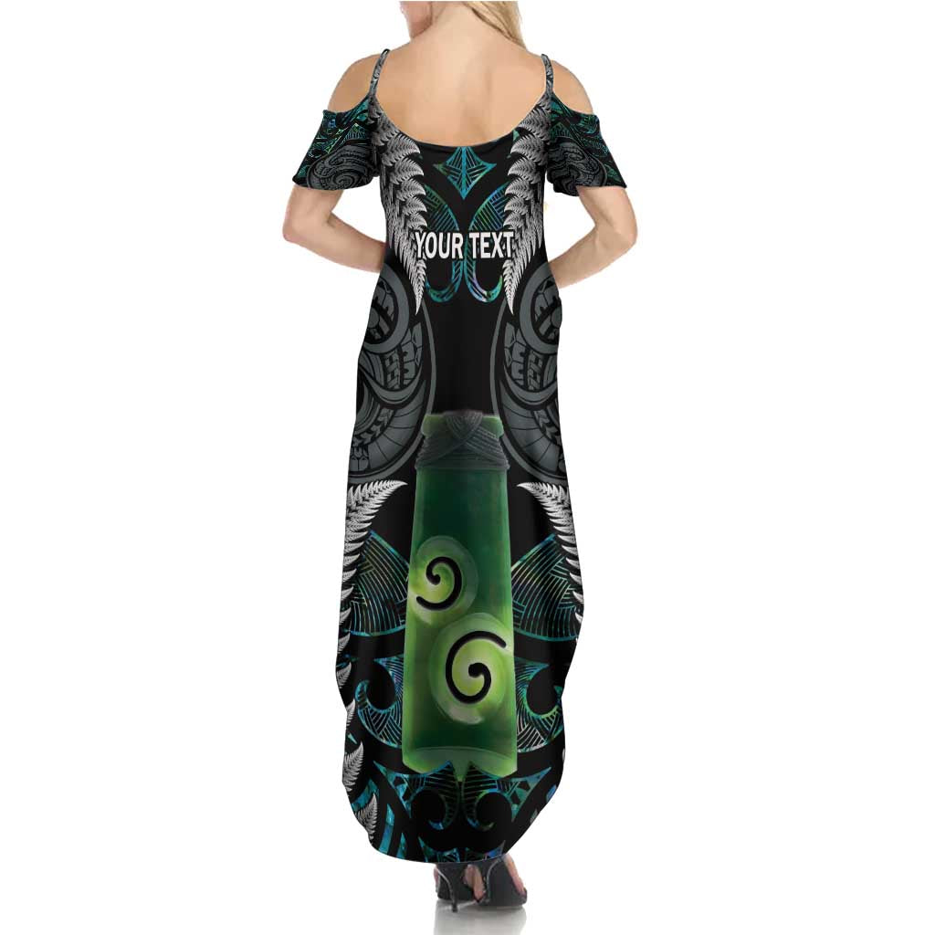 Personalised New Zealand Toki Summer Maxi Dress Silver Fern Mix Aotearoa Maori Pattern