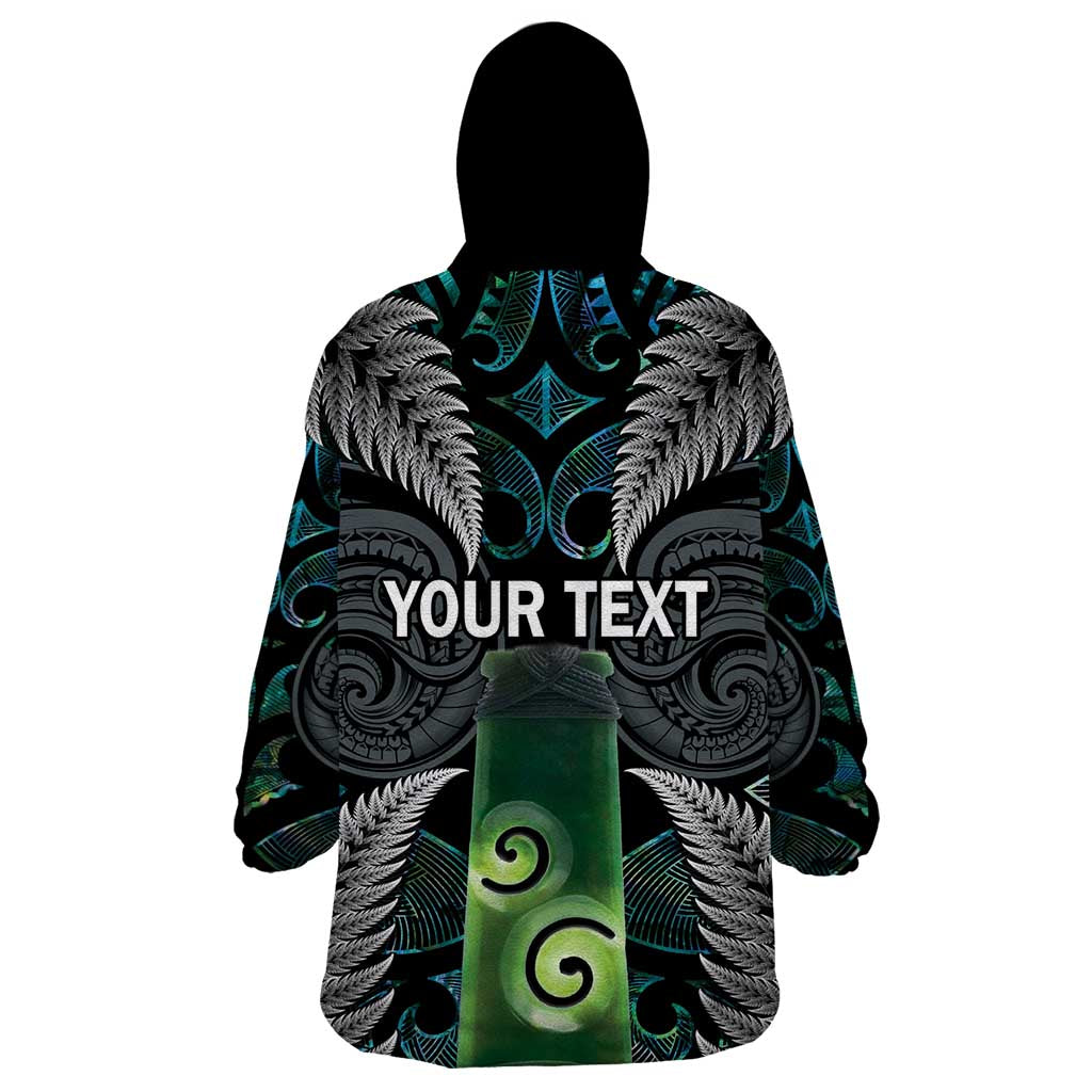 Personalised New Zealand Toki Wearable Blanket Hoodie Silver Fern Mix Aotearoa Maori Pattern