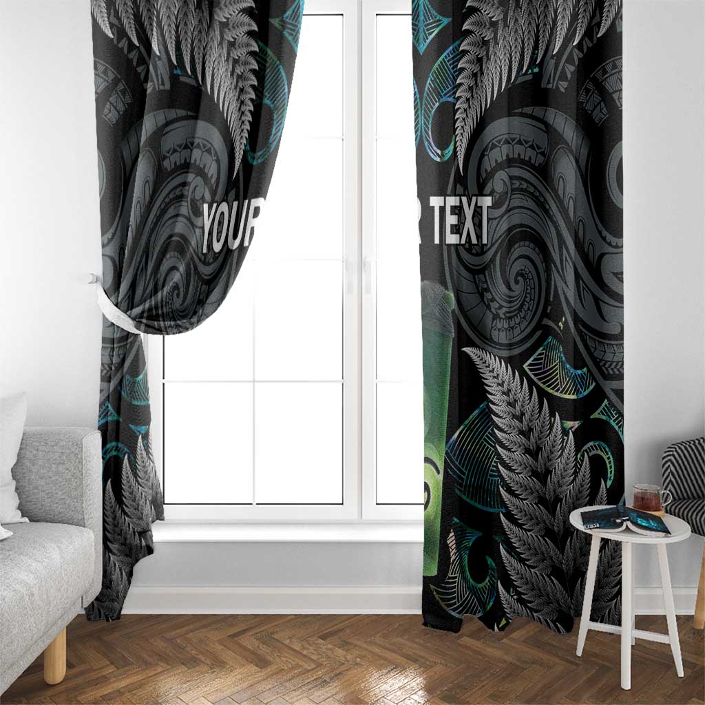 Personalised New Zealand Toki Window Curtain Silver Fern Mix Aotearoa Maori Pattern