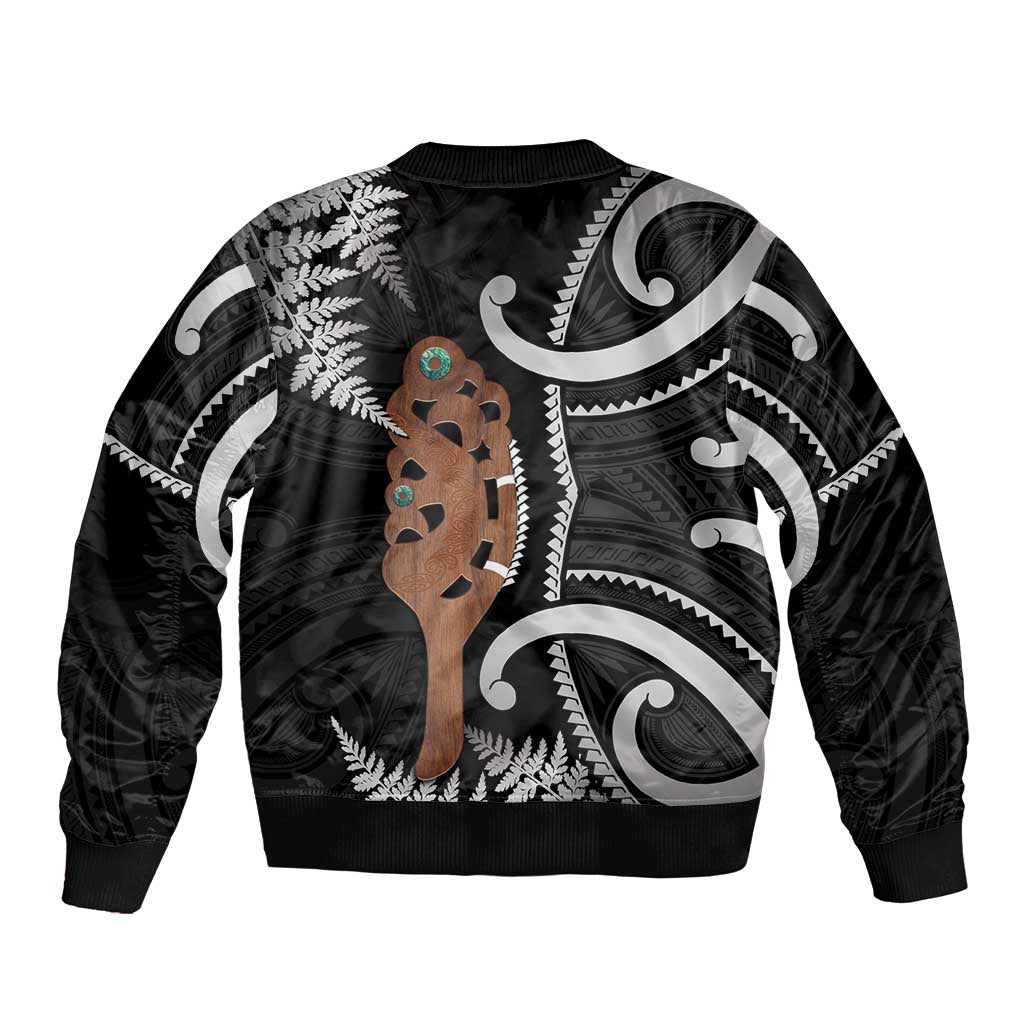 New Zealand Maripi Bomber Jacket Silver Fern Mix Aotearoa Maori Pattern