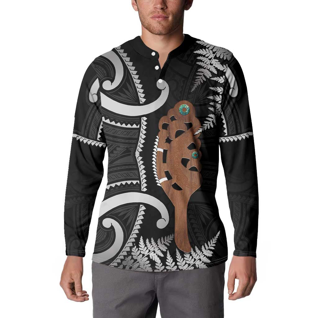 New Zealand Maripi Button Sweatshirt Silver Fern Mix Aotearoa Maori Pattern