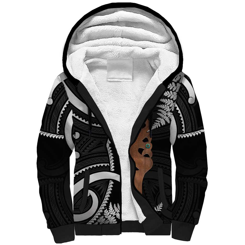 New Zealand Maripi Sherpa Hoodie Silver Fern Mix Aotearoa Maori Pattern