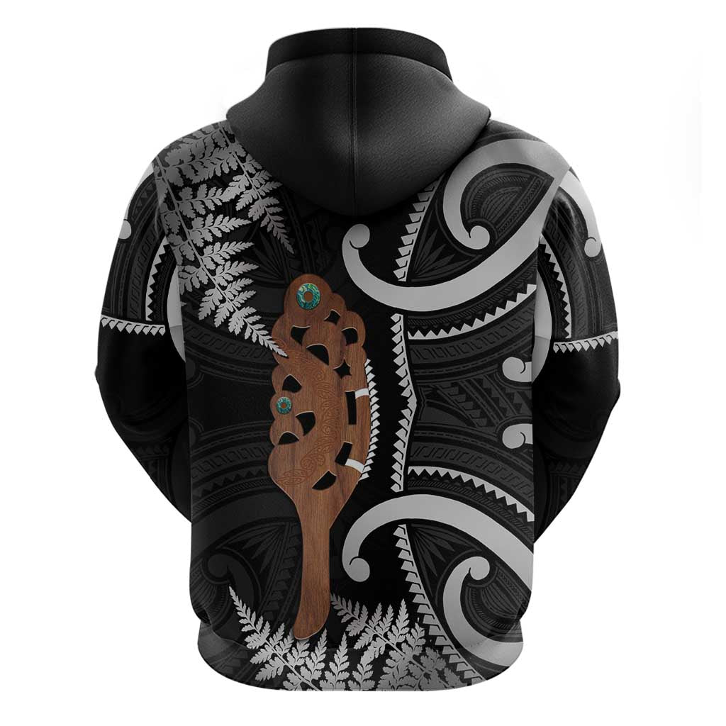 New Zealand Maripi Zip Hoodie Silver Fern Mix Aotearoa Maori Pattern
