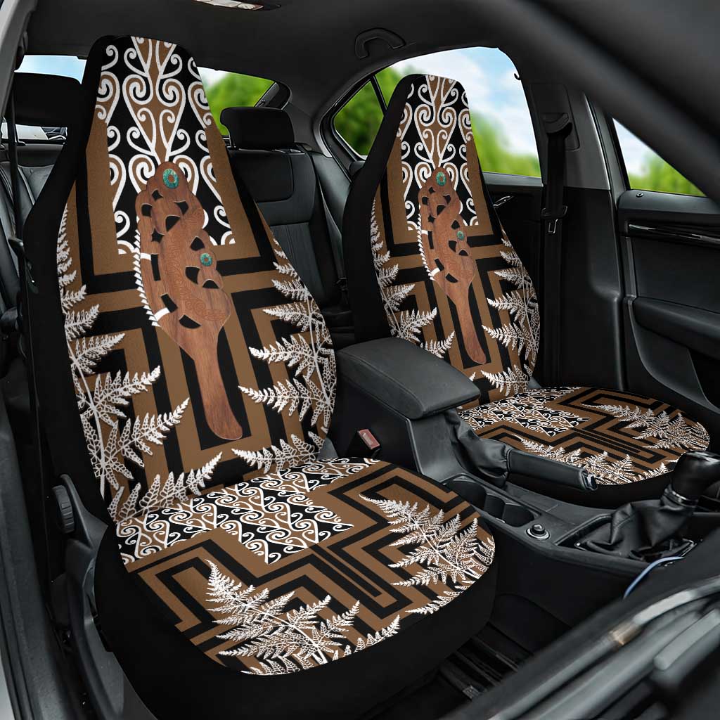 New Zealand Car Seat Cover Maori Maripi Knife With Poutama Art LT14 One Size Brown - Polynesian Pride
