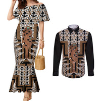 New Zealand Couples Matching Mermaid Dress and Long Sleeve Button Shirt Maori Maripi Knife With Poutama Art