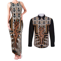 New Zealand Couples Matching Tank Maxi Dress and Long Sleeve Button Shirt Maori Maripi Knife With Poutama Art