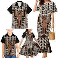 New Zealand Family Matching Mermaid Dress and Hawaiian Shirt Maori Maripi Knife With Poutama Art