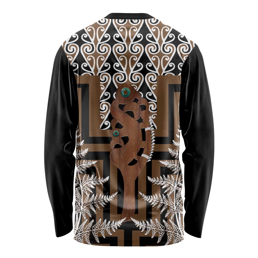 New Zealand Long Sleeve Shirt Maori Maripi Knife With Poutama Art
