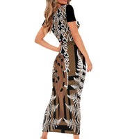 New Zealand Short Sleeve Bodycon Dress Maori Maripi Knife With Poutama Art