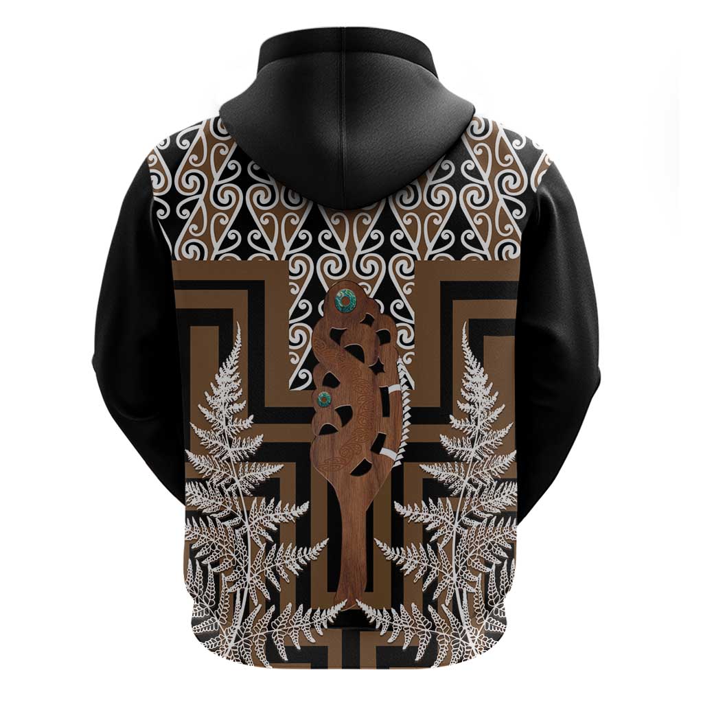 New Zealand Zip Hoodie Maori Maripi Knife With Poutama Art