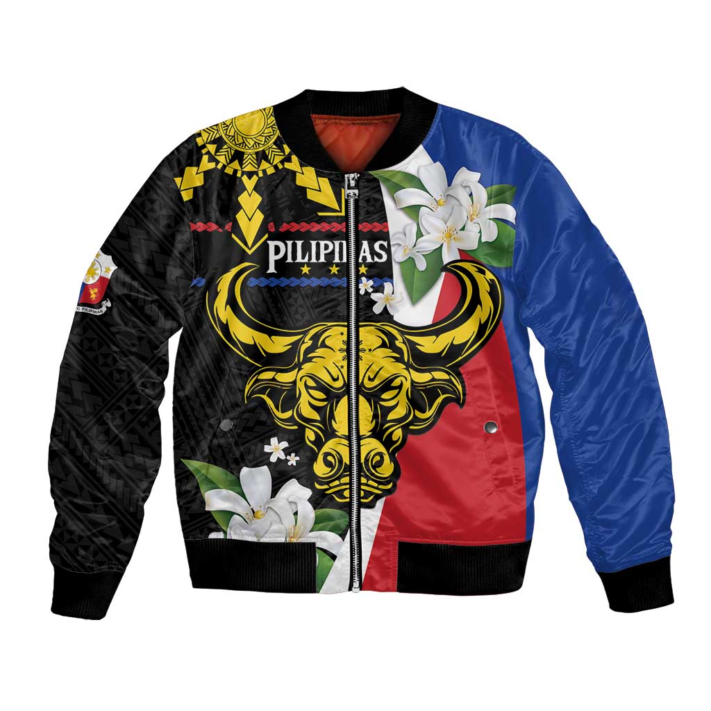 Personalised Philippines Carabao Bomber Jacket Filipino Sun Mix Sampaguita Flower