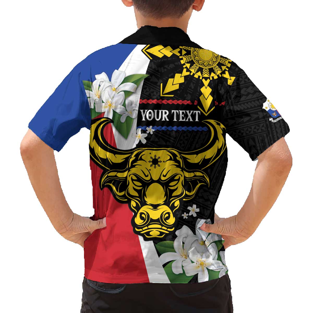 Personalised Philippines Carabao Family Matching Puletasi and Hawaiian Shirt Filipino Sun Mix Sampaguita Flower