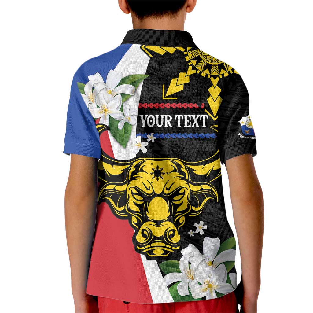 Personalised Philippines Carabao Kid Polo Shirt Filipino Sun Mix Sampaguita Flower