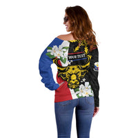 Personalised Philippines Carabao Off Shoulder Sweater Filipino Sun Mix Sampaguita Flower
