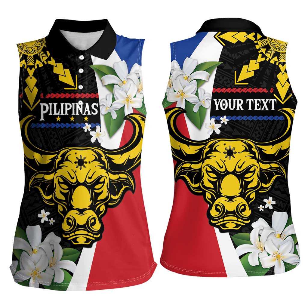 Personalised Philippines Carabao Women Sleeveless Polo Shirt Filipino Sun Mix Sampaguita Flower