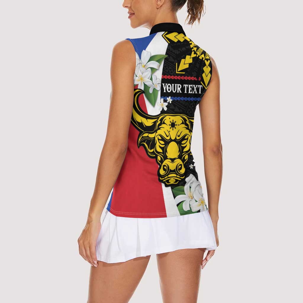 Personalised Philippines Carabao Women Sleeveless Polo Shirt Filipino Sun Mix Sampaguita Flower